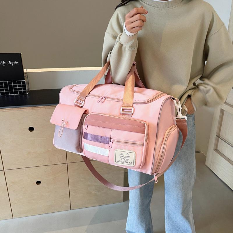 New contrasting color travel bag, fitness sports shoulder bag, large-capacity swimming, wet and dry separation, pull rod luggage bag