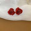 Silver Needle Ankara Red Geometric Stud Earrings Female Korean Ins Fashion Design Earrings High-end Exquisite Earrings