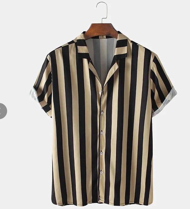 Camicia Casual da Uomo a Maniche Corte a Righe Primavera 2025