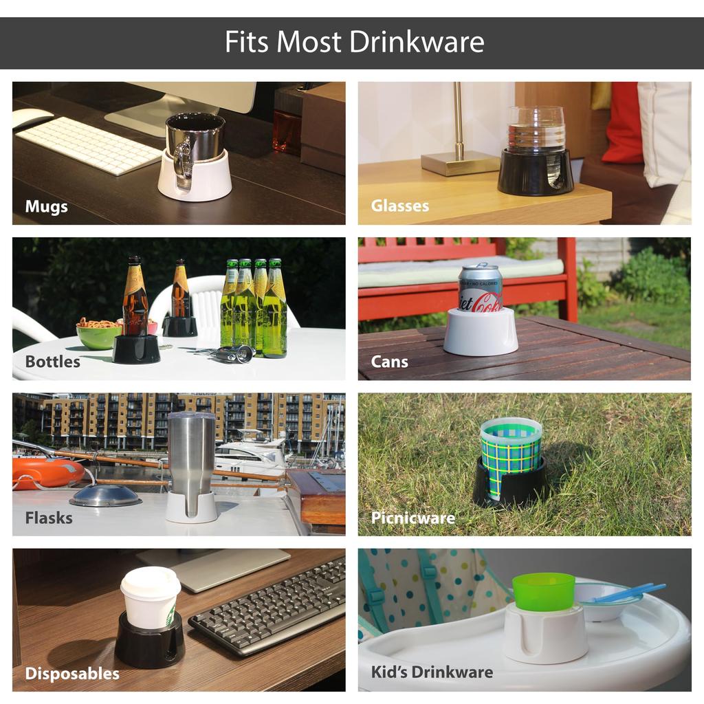 Drink Holder for TableCoaster Spill-proof Boats, Cars, Campers, Caravans, Tables, Etc. - (Black)