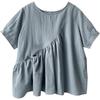 Irregular Cotton and Linen Shirt for Women in Summer Loose Round Neck Short Sleeved Shirt