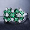 925 Sterling Silver White Zircon & Green Crystal Flower Ring for Women Vintage Engagement Promise Band Wedding Jewelry Gift