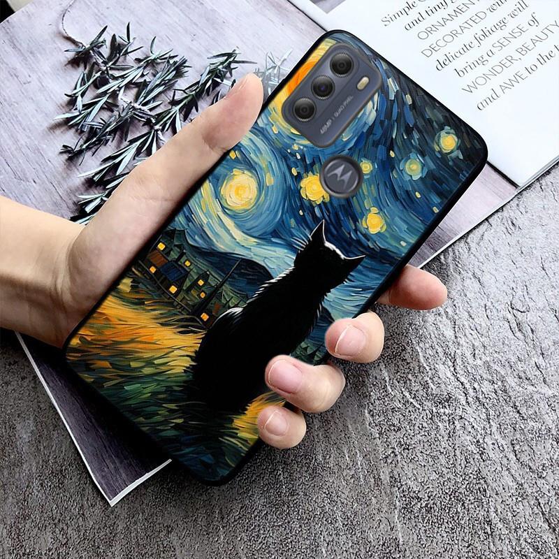 Handyhülle für Moto G86 G85 G75 G15 G05 G56 G72 G53 G54 G84 G60 G31 G32 G24 G 5G G Play Sternennacht van Gogh Katze