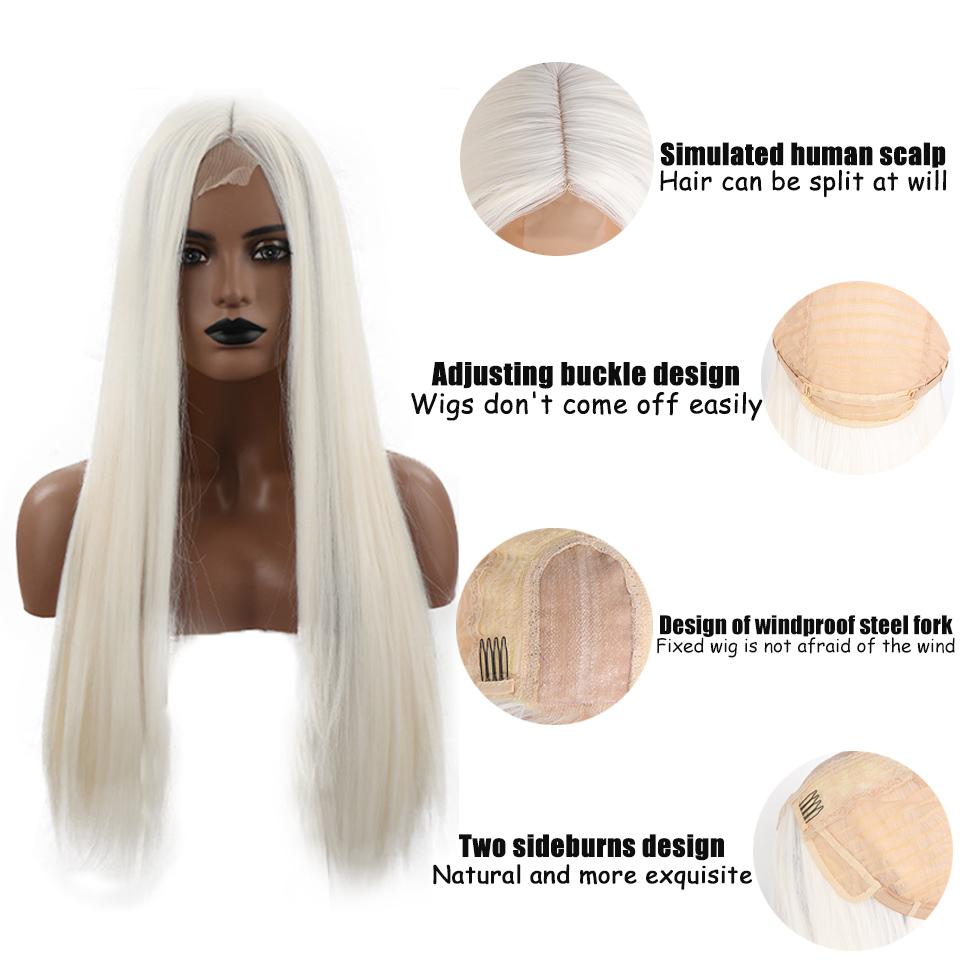 Kaufen Weiße Stirnspitze Synthetische Perücke Damen Lang Glatt Haarperücke Chemiefaser Damenperücke Kopfbedeckung Nahtlose Unsichtbare Perücke