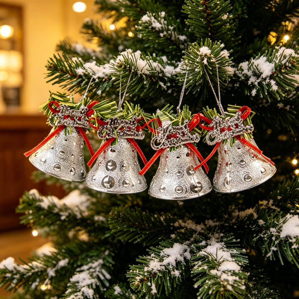 Festive Christmas Bell Ornament With Red Ribbon Bow, Small Jingle Bell Christmas Tree Hanging Decoration