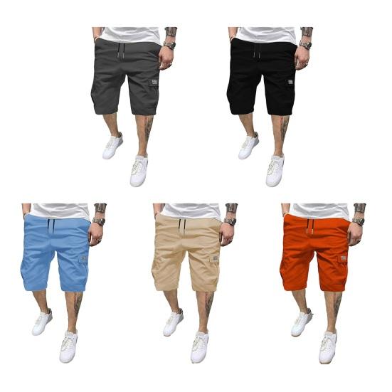 Calções Cargo Masculinos Cintura com Cordão Abaixo do Joelho Multi-Bolsos Calções de Verão para Rua Praia Férias Treino