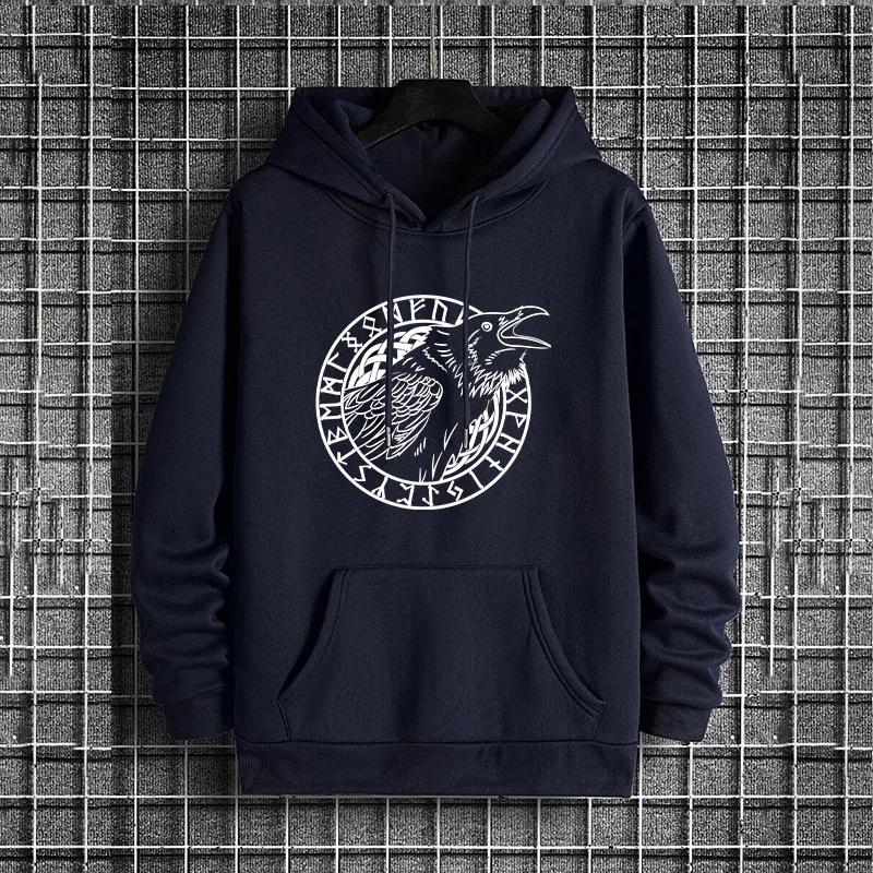 2025 Urban Edge Mens Hoodies Streetwear Fashion Hip Hop Hooded Sweatshirt Male Trendy Casual Hoody Ancient Raven Print Coats