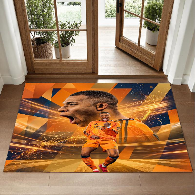 Kylian Mbappe Design Crystal Velvet Rug Soft Decorative Mat for Bedroom Entrance