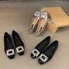 Fashion Flat Shoes for Women 2025 Spring and Autumn Silver Square Head Diamond Black Plus Size Casual Women's Shoes