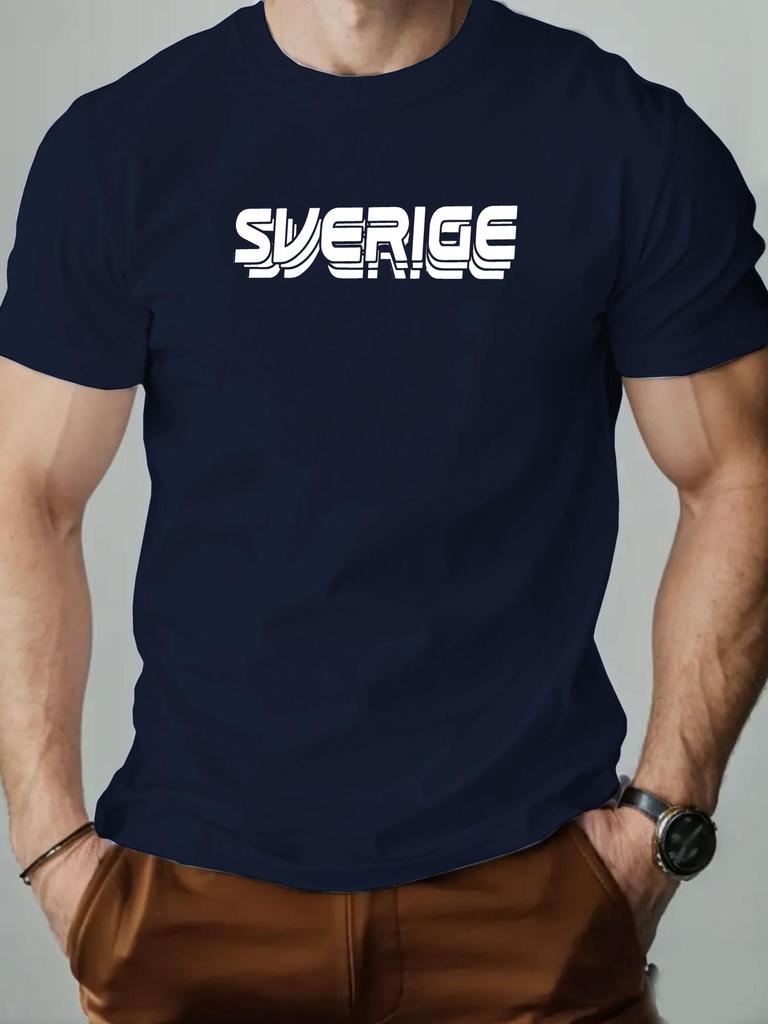 T-Shirt Herren 100% Baumwolle Englischer Buchstabe Sverige Print Rundhalsausschnitt Atmungsaktiv Übergroßes T-Shirt Lässige Mode Hochwertige Kleidung