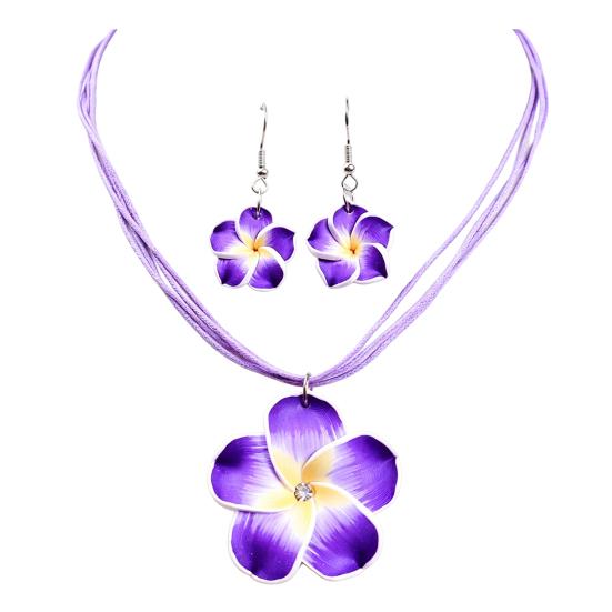 2Pcs/Set Lightweight Floral Jewelry Set, Polymer Clay Realistic Flower Charm Necklace, Hawaiian Style Drop Earrings for Daily Wear