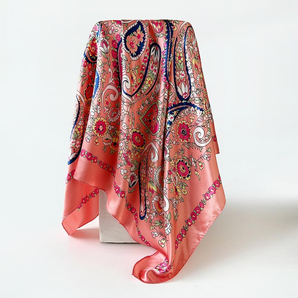

Cashew Printed Satin Square Scarf Imitation Silk Shawl Wrap Fashion Bandana Scarf Head Covering рожевий