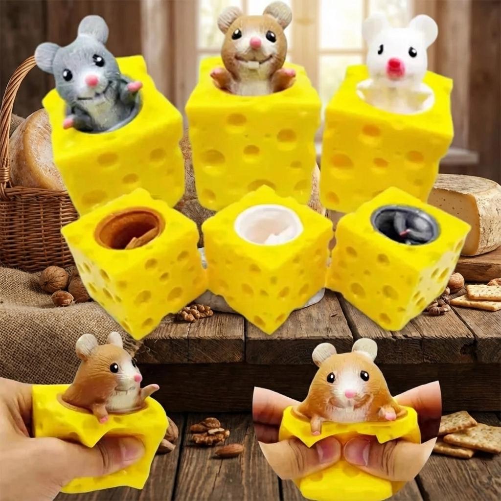 Car Beautiful Stickers Squishy Mouse Toy Cheese Stress Ball Fidgets Squeeze Rat Mice Novelty Toy Best Gift For People Stress Easing Sensory Toy Fun