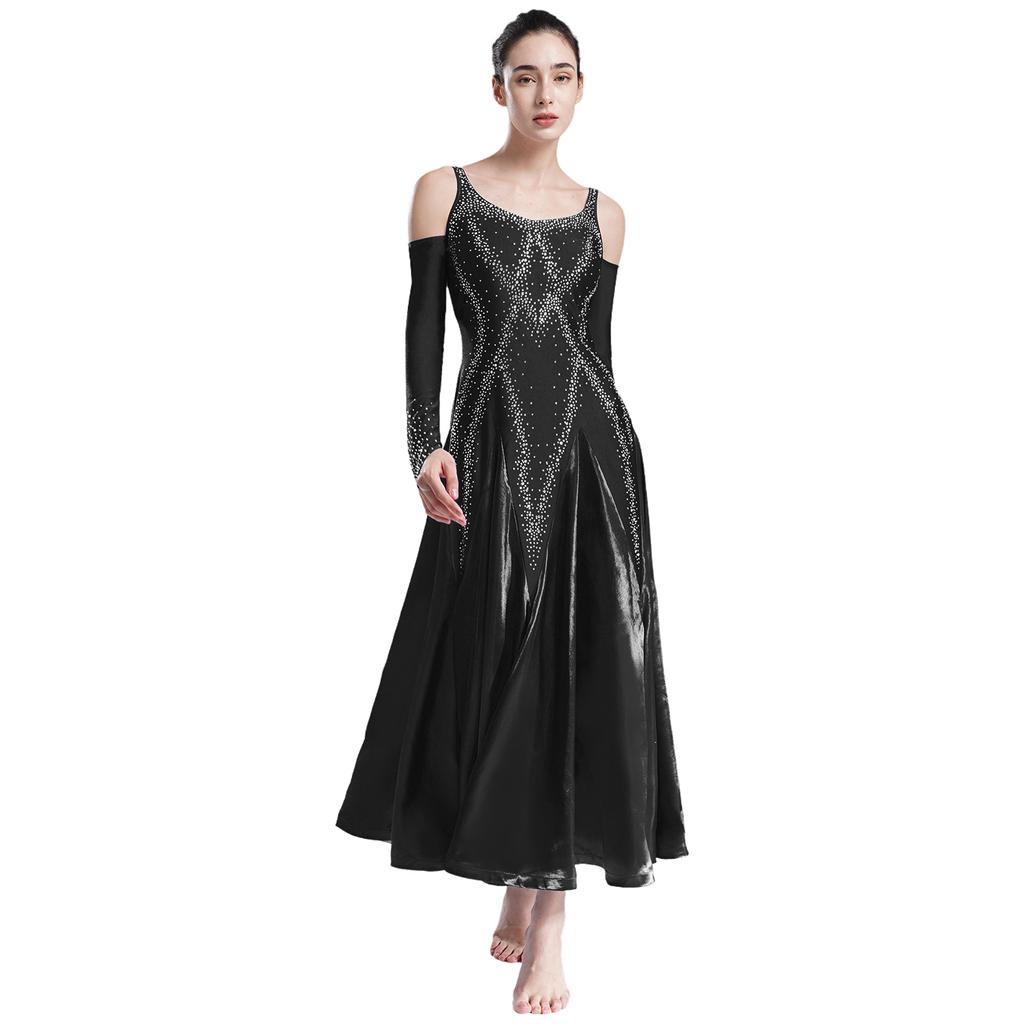 Γυναικείο Φόρεμα Χορού Αίθουσας V Λαιμόκοψη Ανοιχτή Πλάτη Κρύοι Ώμοι Λαμπερά Στρας Φαρδύς Πάτος Φόρεμα Σκηνικής Παράστασης