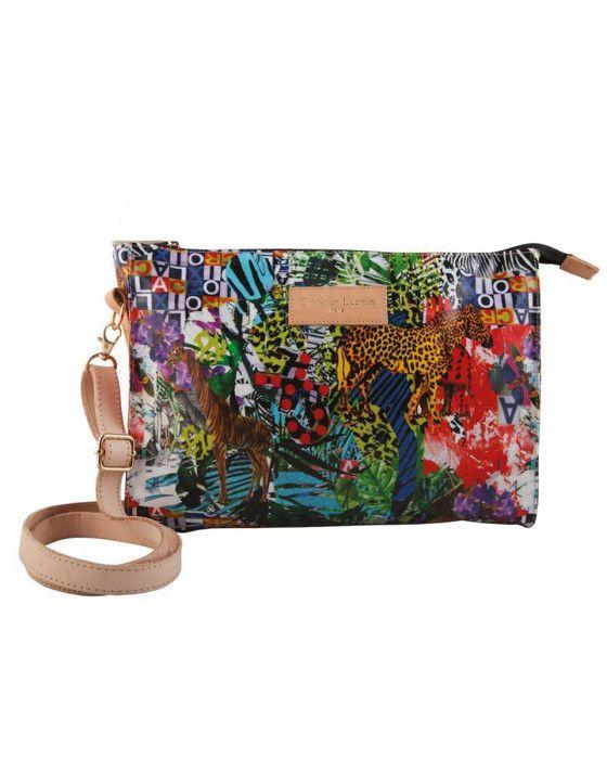 Sac pochette - CHRISTIAN LACROIX - Glam - Imprimé Amazonie - Cuir végétal - Bandoulière amovible