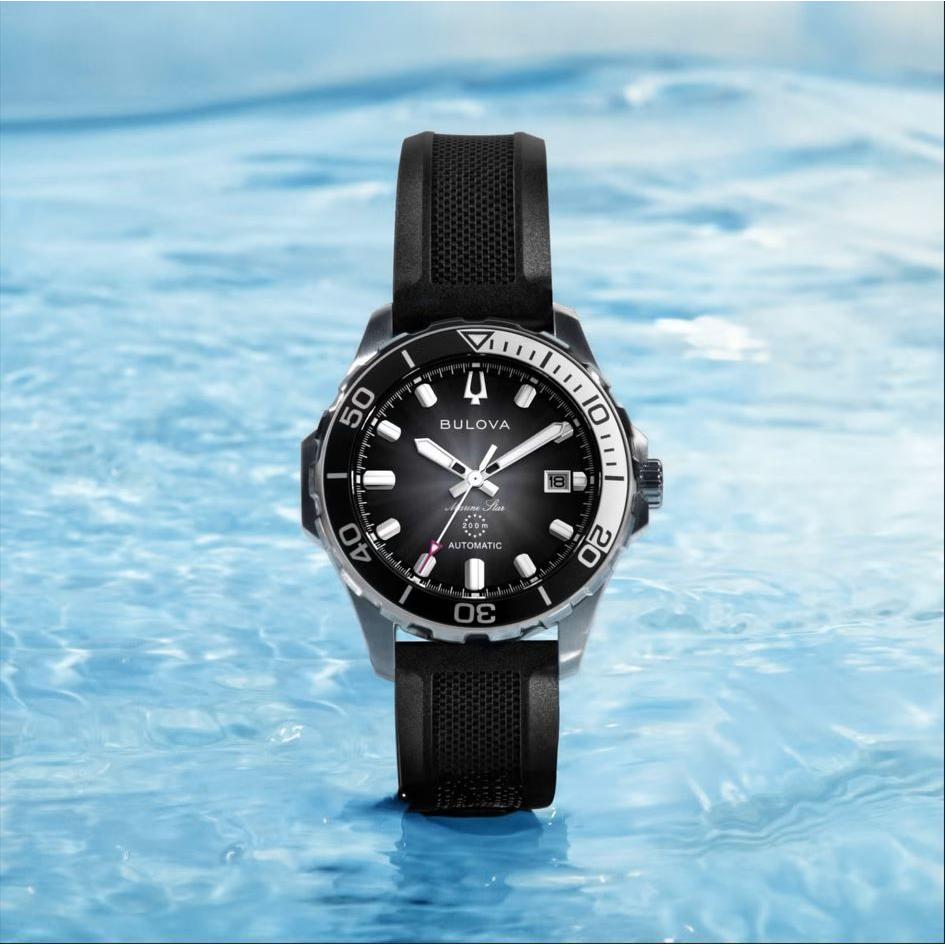 Used [BULOVA Hand Towel Present] Bulova BULOVA Watch Men's Automatic Winding Marine Star Black 98B465 Domestic Genuine Product 3 Year Manufacturer's