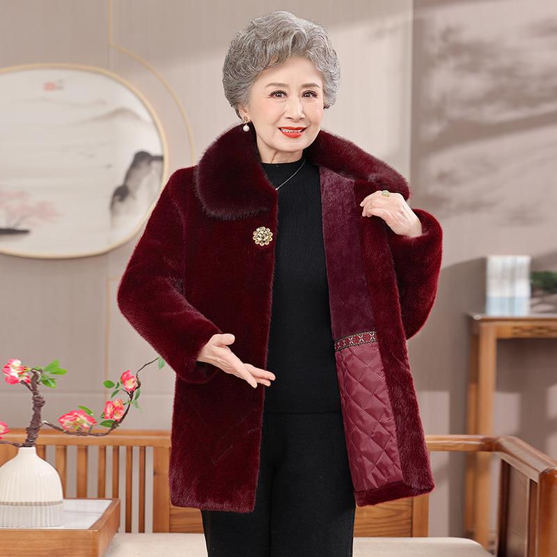 Mother's Plus Velvet Thick Mid-Length Coat for Elderly Women – Warm Cotton Jacket for Winter