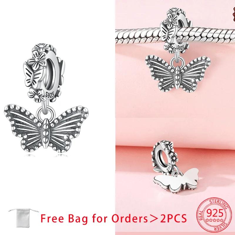 Butterfly Series Purple Zircon Butterfly Pink Butterfly Copper Charms Bead Pendant Fit Diy Bracelet Women Fine Gift Jewelry