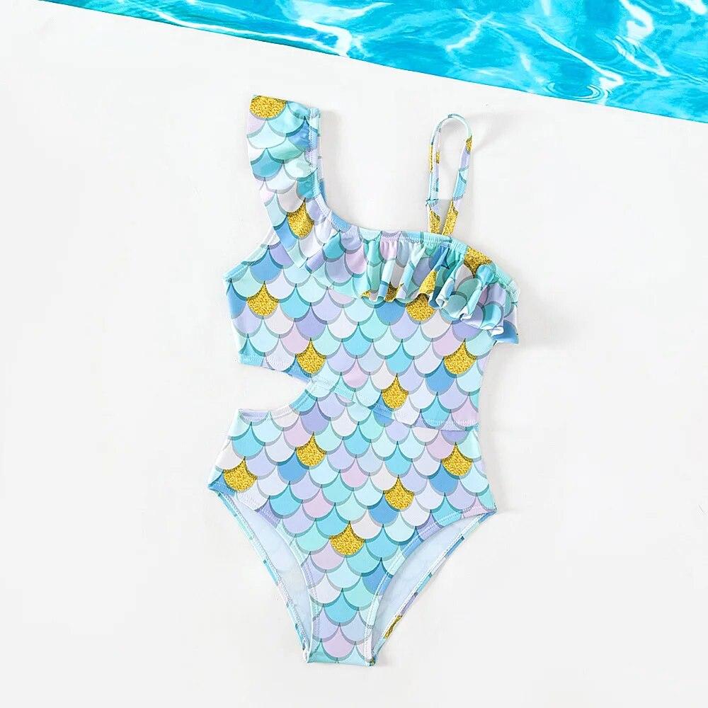 

Купальники Falbala для девочек, летние детские купальники с принтом рыбьей чешуи, цельный купальный костюм для детей, купальные костюмы, пляжная одежда 7-8years синий