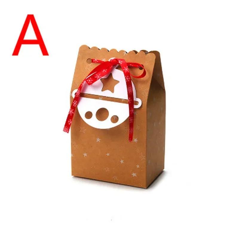 

1 Pcs Kraft Paper Bag With Ribbon And Card Tag Packaging Gift Box Wrapping Christmas Party Supplies