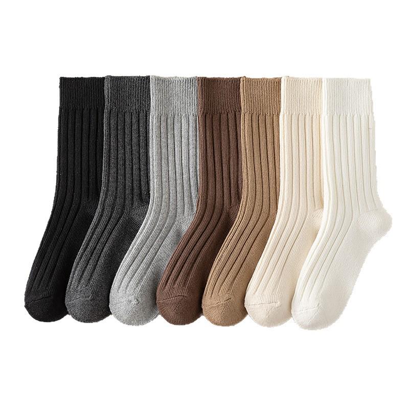 Women's Chunky Knit Cotton Mid-Calf Socks - Thickened, Japanese Style for Autumn/Winter, Versatile and Slimming Slouch Fit.