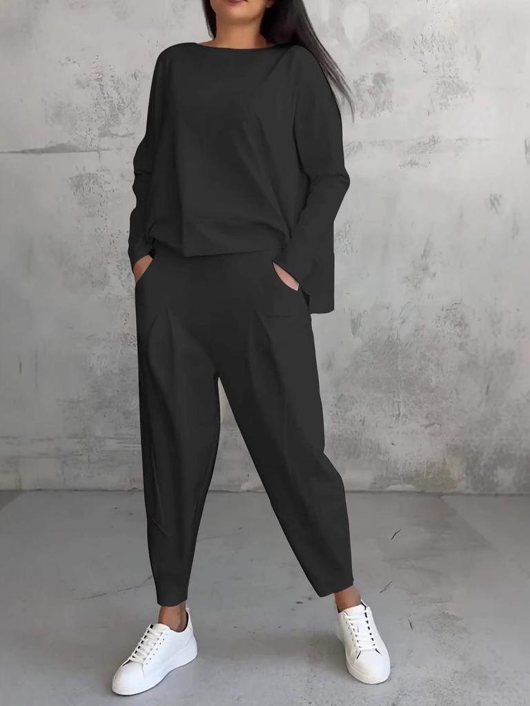 2024 Damen Unregelmäßiges Langarm-Sweatshirt und Haremshose Set