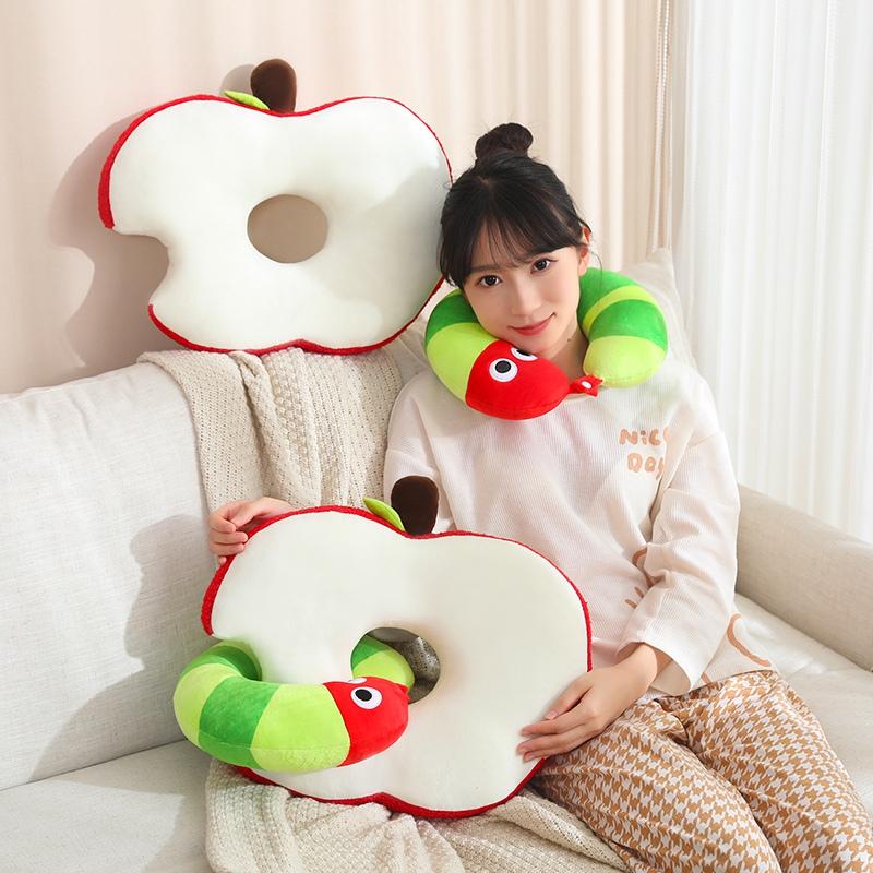 Creative Funny Apple With Worm Plush Fruits Pillow Worm U-shaped Pillow Stuffed Toy Children Doll Xmas Birthday Kids Gift