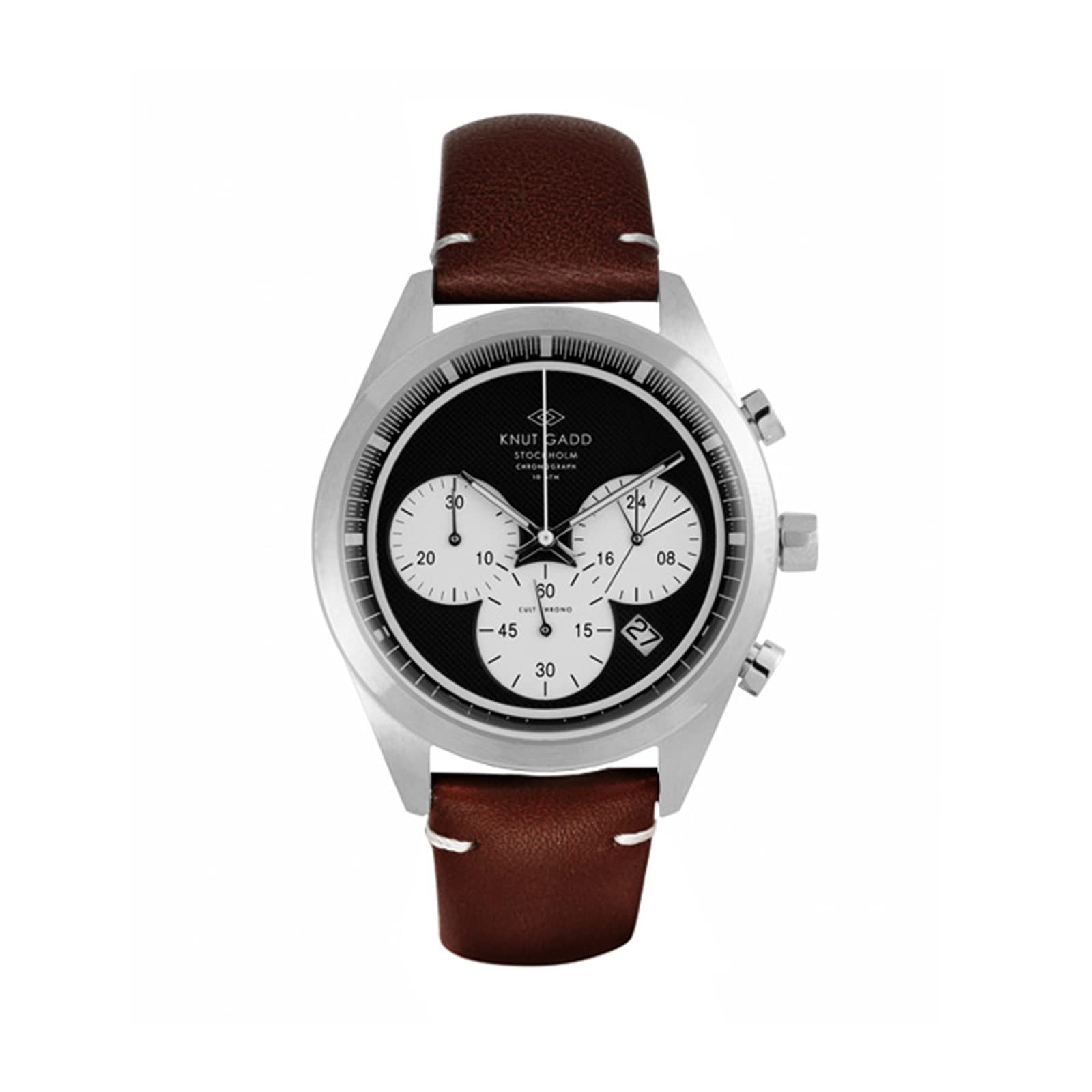 

Knut Gadd Men s Watch CULT CHRONO Sports Watch Chronograph Black Dial White Sub-Dial Brown Leather Strap 3 Year Warranty