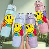 1 PZ Bottiglia d'Acqua Sportiva in Plastica Colorata con Motivo Faccine Sorridenti Multicolore 750ml Tappo Flip con Cannuccia Anti-perdita Adatta per Sport Ufficio Uso Domestico