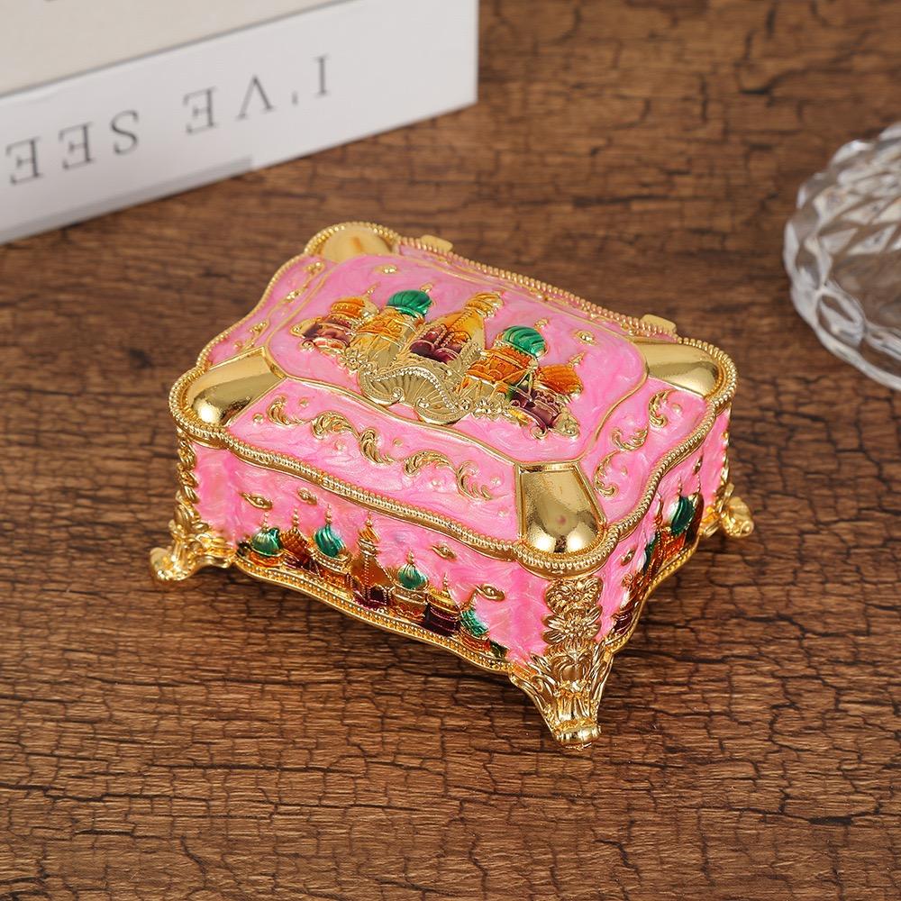 Mini Portable Jewelry Storage Box Bracelet Organizer,Embossed Castle Enamel Alloy Ring Storage Jar Dresser Display Decorative