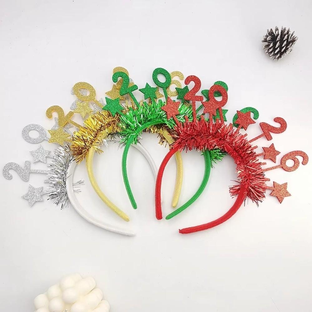 Cute Star Strip Headwear Sweet Glitter Hair Hoop 2026 Happy New Year Headband  New Year Dress Up