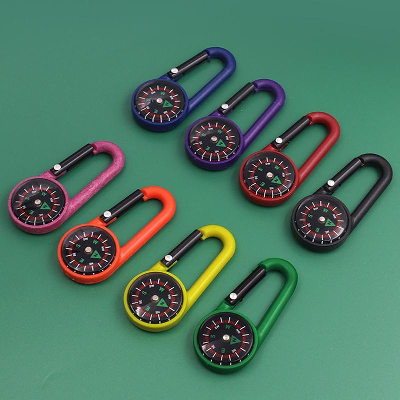 Multi-Functional Outdoor Keychain Mini Compass Mountaineering Key Ring Snap Hook Camping Hiking Tool Hiking Goods
