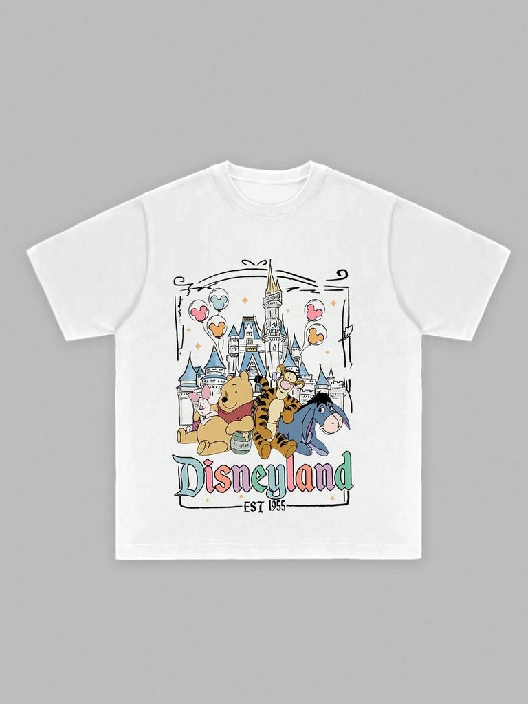 Disney Mickey Mouse Men's Casual Cartoon Print Short Sleeve T-Shirt Cotton Tee Couple Outfit Clothing White T-Shirt Men Clothing