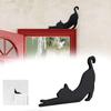 Cute Little Cat Stretched Out Door Corner Sign Cat Black Wooden Ornament Self-Adhesive Home Wall Doors Frame Decorations