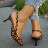 Fashion leopard print sandals pointed stiletto sandals women's 2025 spring and summer new shallow mouth bag head empty sandals