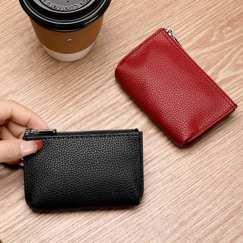 Soft Leather Mini Change Bag Card Bag Short Thin Leather Zipper Coin Bag Key Bag Wallet