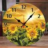Sunflowers Design Wooden Round Silent Hanging Wall Clock, Suitable For Living Room, Office, Study Room, Bedroom, Home Decoration