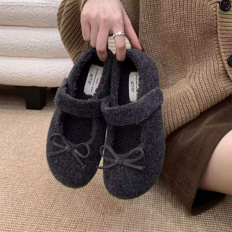 Fairy Foreign Style Fluffy Shoes Female Winter Wear French Evening Temperament Women Velvet Mary Jane Single Shoes Flat Cotton Shoes