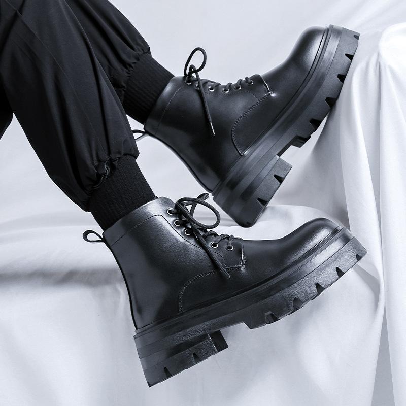 Martin Boots Men'S Thick-Soled Heightening British Style Winter Velvet High-Top Locomotive Tooling Short Boots 66621-P