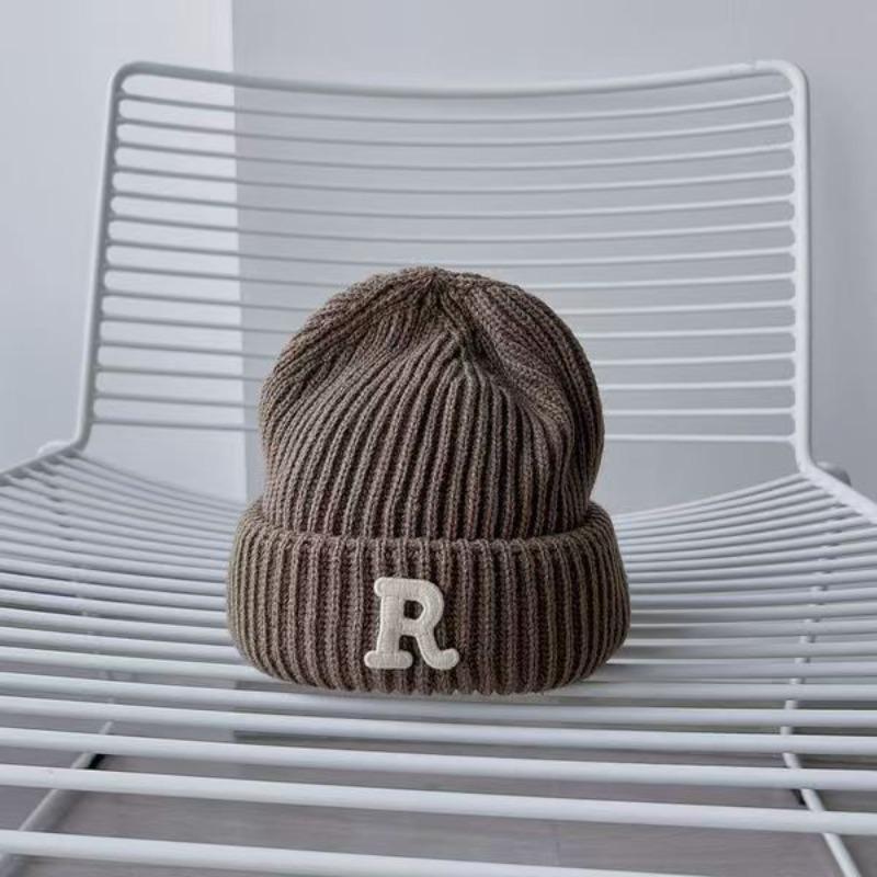 New R Letter Wool Hat Women's Autumn and Winter Knitted Hat Cold Hat Trendy Versatile Casual Warm Hat Male Personality