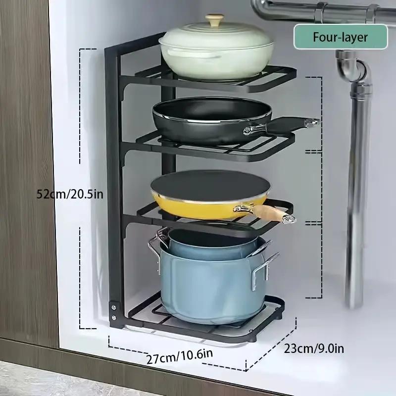 

Pan Pot Rack for Kitchen Cabinet Heavy Duty Pan Three and Four Tier Organizer Pot Rack with Durable Steel Construction