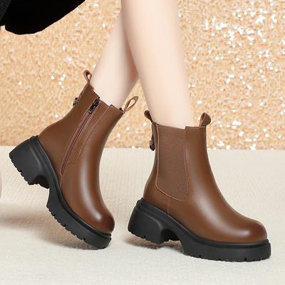 Bottes de neige AIYUQI tendance Femmes 2025 Nouvelles Bottines pour femmes en cuir véritable Style britannique Laine naturelle Hiver Chaud Bottes Chelsea pour femmes