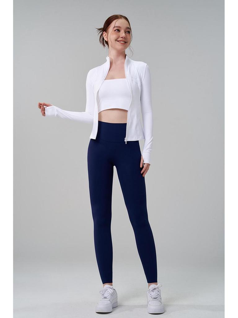 Women's High Neck Spliced Running Jacket: Slimming, Thickened Fitness Wear with Thumb Holes for Autumn/Winter