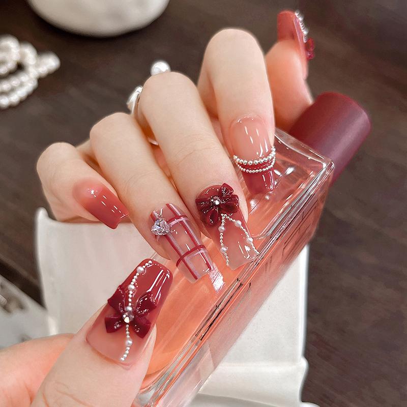 50Pcs Wine Red Resin Bow Nail Charm Bulk Mix Size 3D Ribbon Bowkont Mini Kawaii Nail Art Accessories Diy Cute Nails Decorations