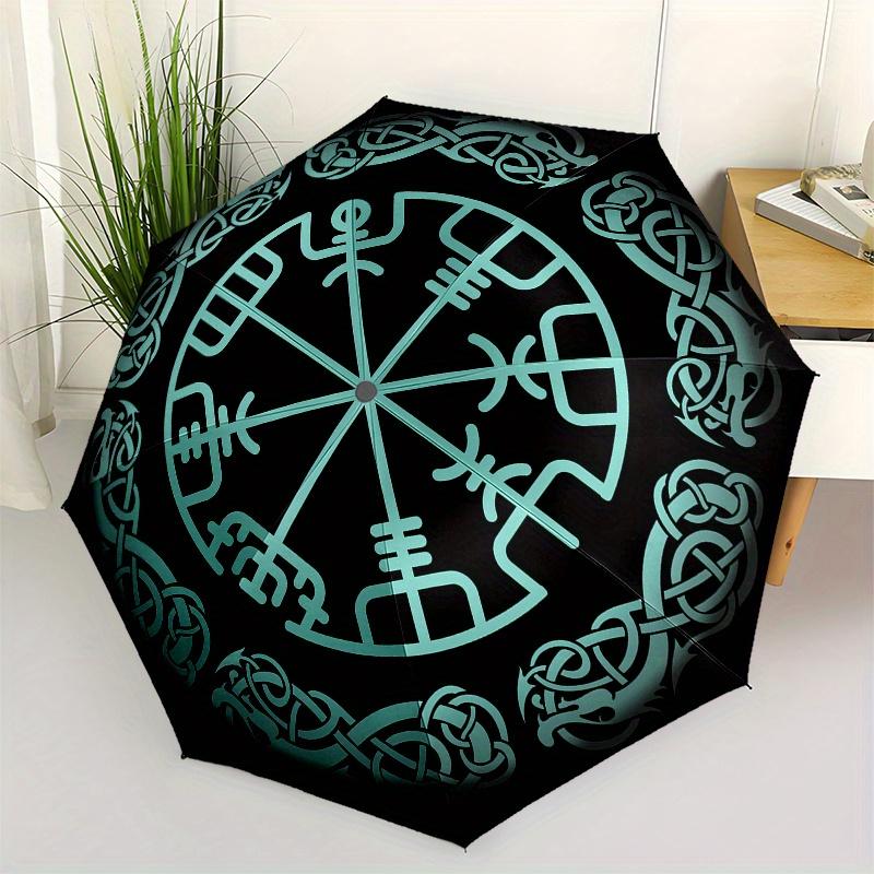 Viking Compass Vegvisir Nordic Symbol StickerUmbrella, Portable 3-Fold Compact Umbrella,Christmas Gift ES447