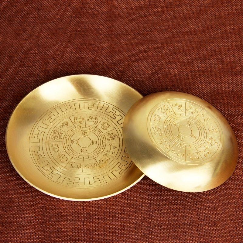 Buddhismus Kupferplatte 18cm Glückverheißende Tibetische Messing Gravur Schale Anbetung Für Buddha Obstschale Schreibtisch Heim Geschenk Dekorativ