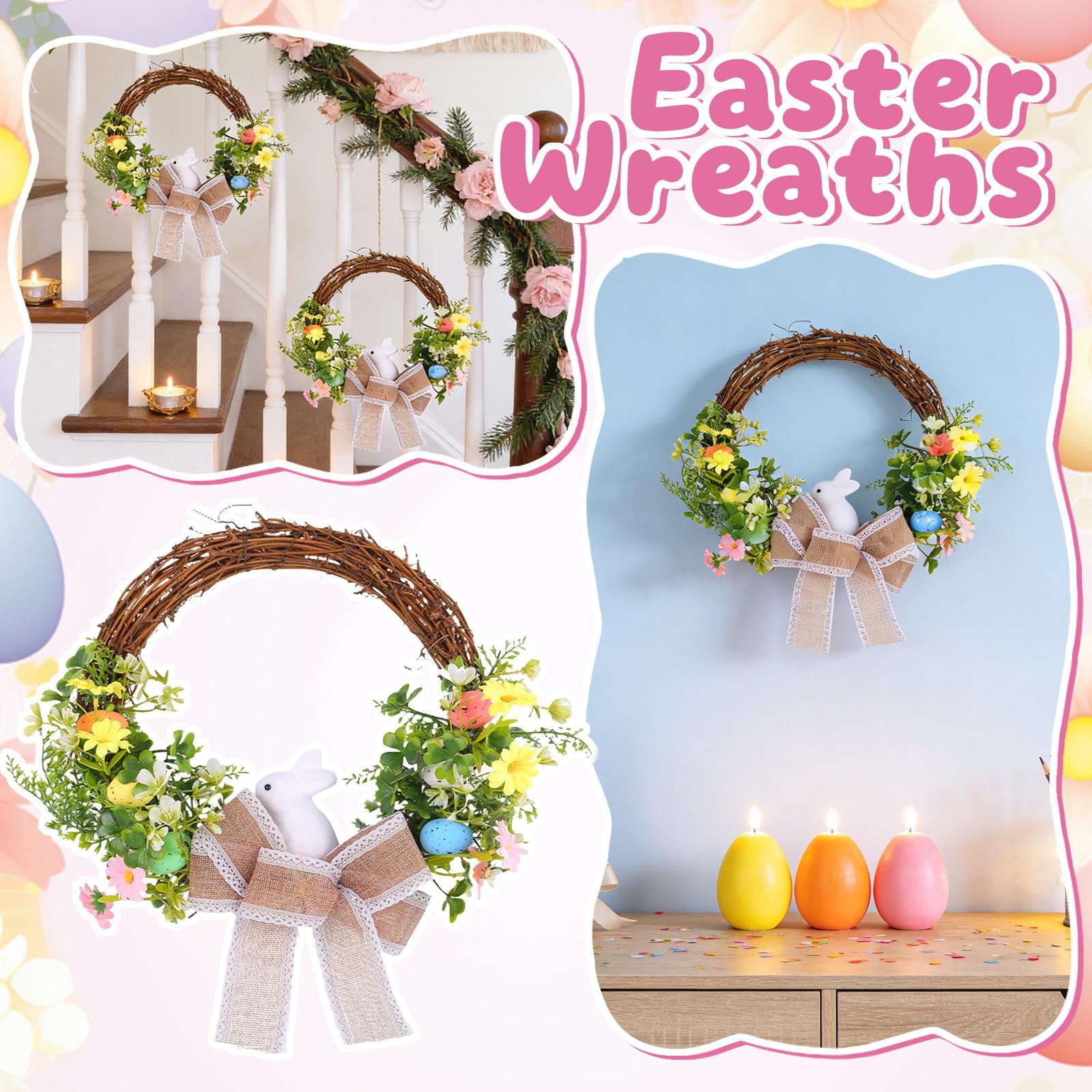 

Великодній вінок Пінопластове яйце Настінний вінок Лляний бант Декорація для підвішування на двері One Size