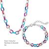 Colourful Enamel Necklace Bracelet For Women Stainless Steel 18K Gold Plated Waterproof Women's Neck Chain Bracelets Zircon Set