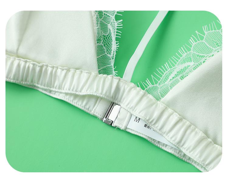 Women's Real Silk Satin Wireless Triangle Bra with Front Buckle and Beautiful Back Design