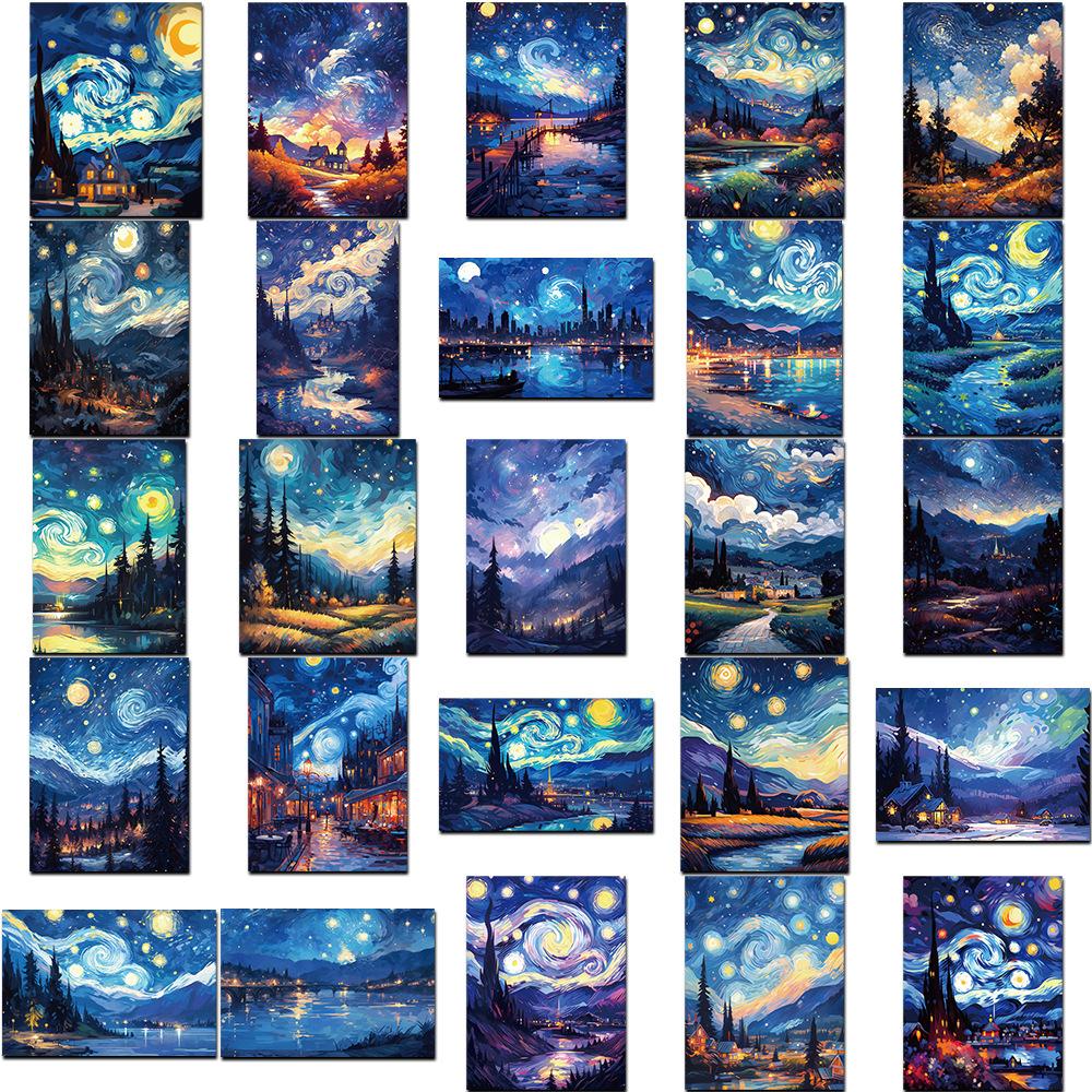 10/30/50pcs Oil Painting Stickers Aesthetic Art Starry Night Decals DIY Phone Bike Decoration Sticker Toys Gifts